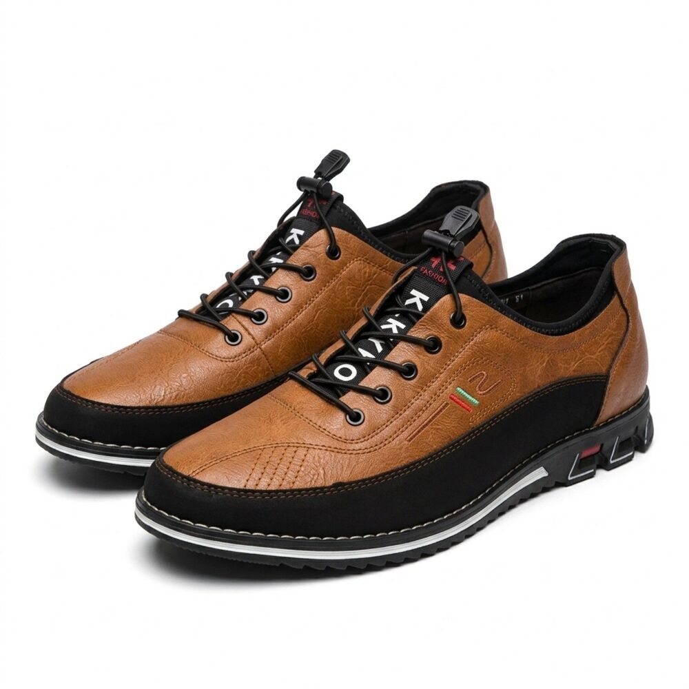 K.KYKO Men's Brown Bungee Toggle Walking Shoes Outdoor Trail Sneakers Size 12.5